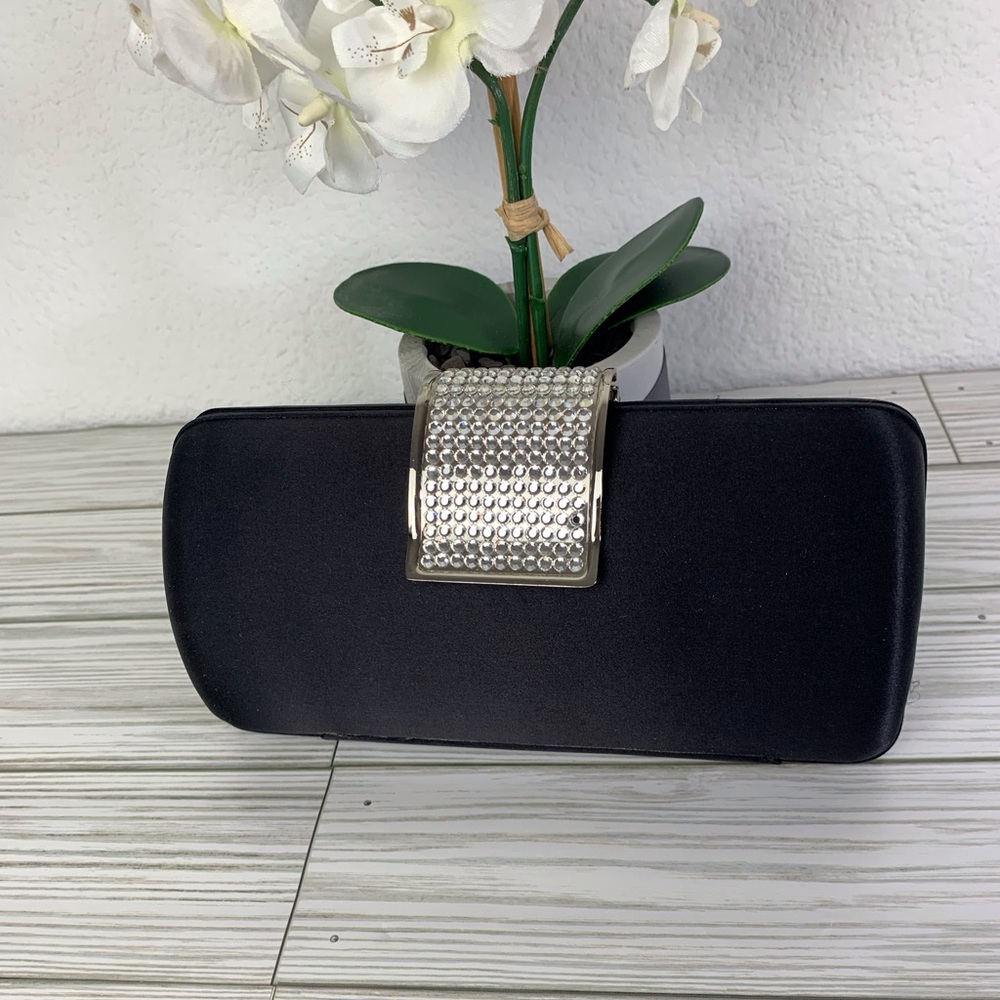 Black Sasha Embellished Hard Case Clutch Shoulder Strap Handbag